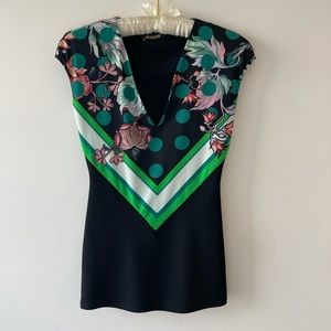 Roberto Cavalli Black Multi Color V-Neck Top, 38